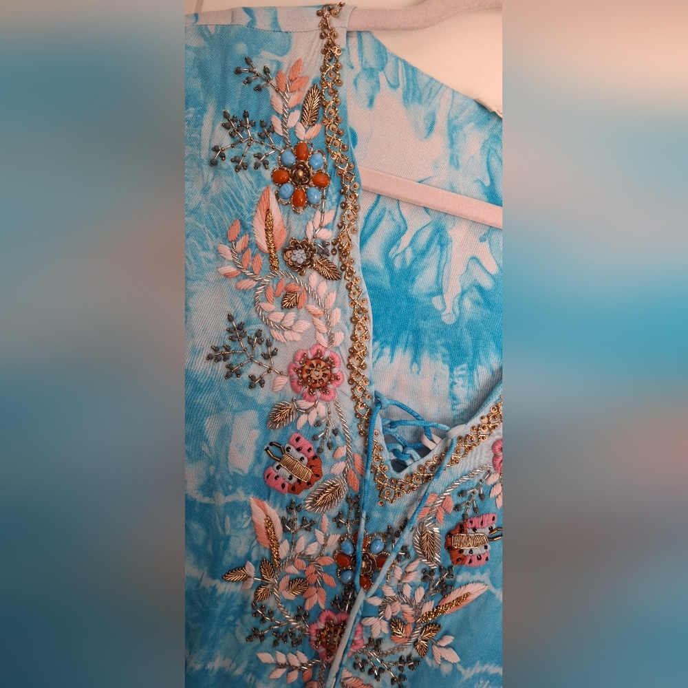 Soft surroundings icon beverly womens tunic blouse medium sky blue tye die new - Picture 8 of 12